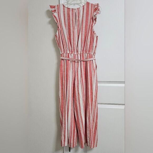 Old Navy Linen Cropped Romper Women’s Med Red White Striped Ruffle Jumper EUC - Picture 14 of 14